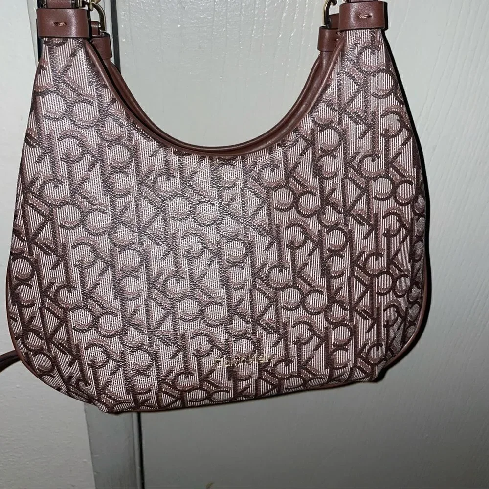 👜 Calvin Klein Monogram Chain Strap Hobo Bag